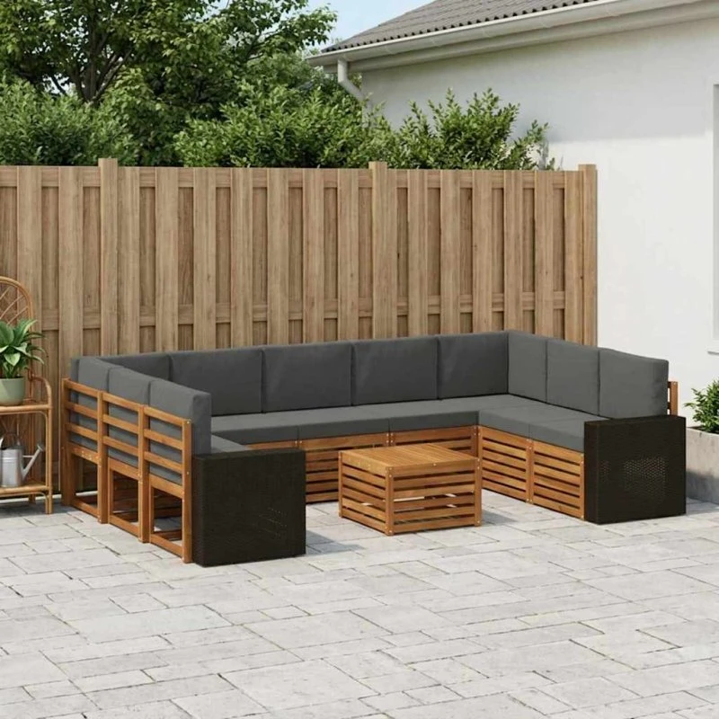 vidaXL Sofasæt 10 pc Naturlig/Antracit Massivt Akacietræ