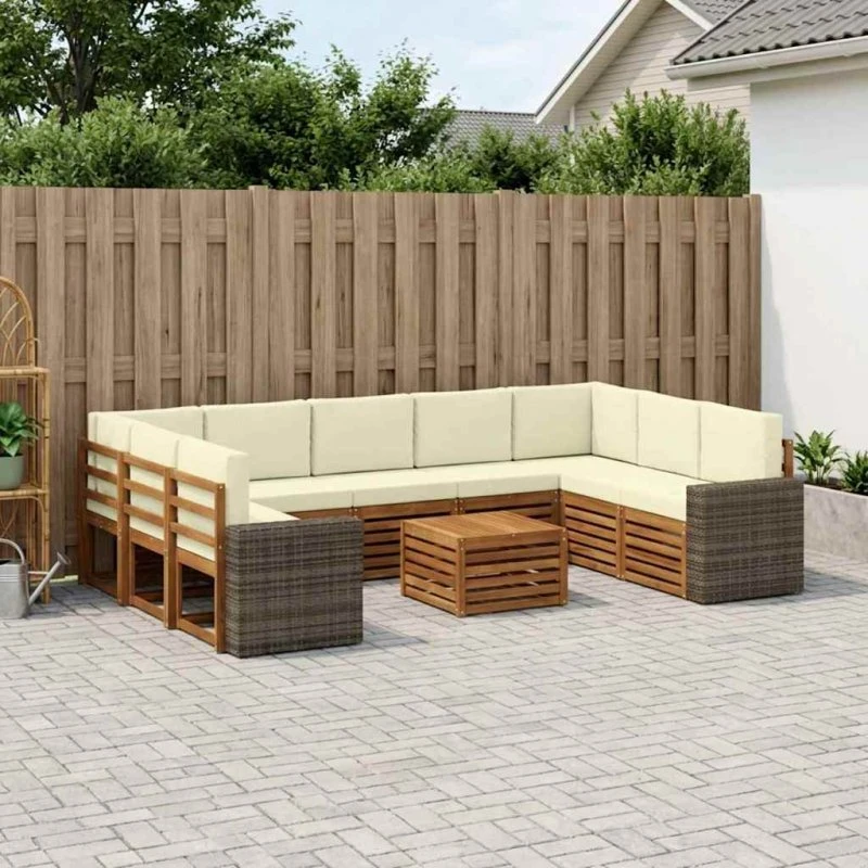 vidaXL Sofasæt 10 dels Naturlig/Fløde Massivt Akacietræ