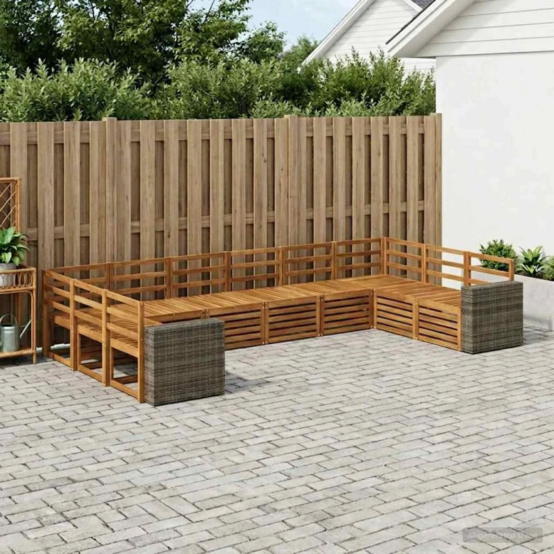 vidaXL Udendørs Sofagruppe 10 pcs Naturfarvet Akacietræ