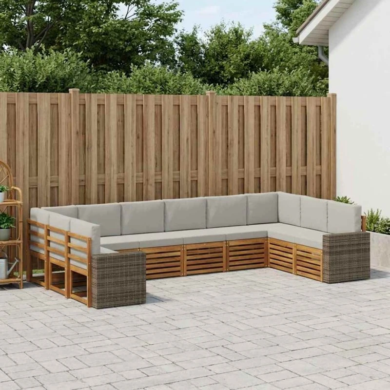 vidaXL Udendørs Sofagruppe 10 pcs Natur/lysegrå Akacietræ