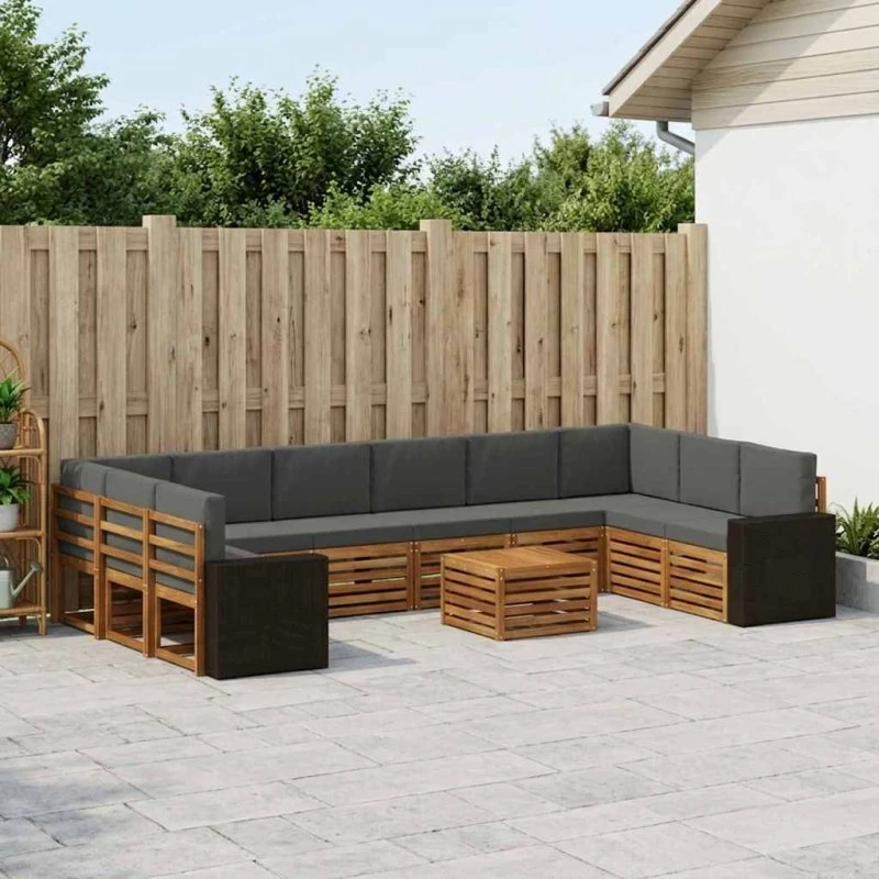 vidaXL Udendørs Sofagruppe 11 pcs Naturlig/Antracit Akacietræ