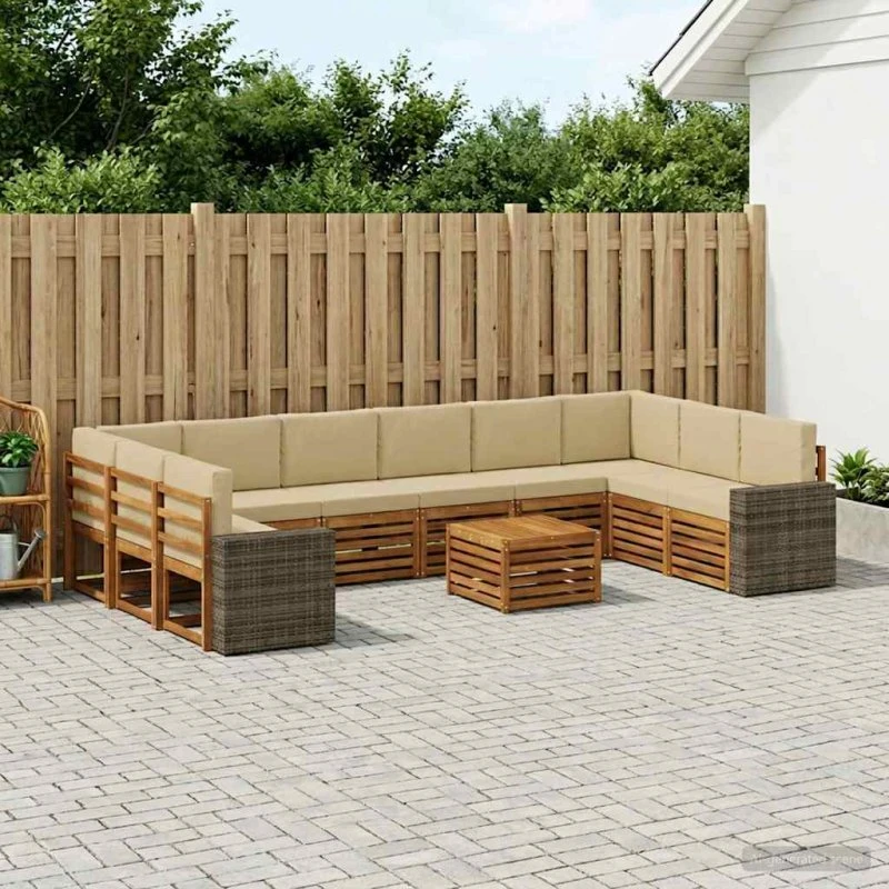 vidaXL Udendørs Sofagruppe 11 pcs Akacietræ Naturlig/Beige