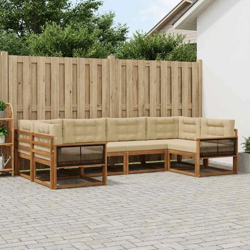 vidaXL Udendørs Sofagruppe 6-pces Akacietræ Naturlig/Beige