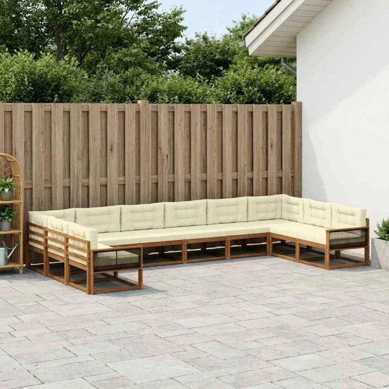 vidaXL Udendørs Sofagruppe 10 pcs Naturlig/Fløde med Akacietræ