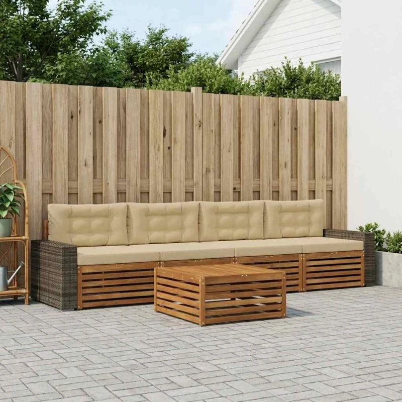 vidaXL Udendørs Sofagruppe 5-pcs Naturlig/Beige Massivt Akacietræ