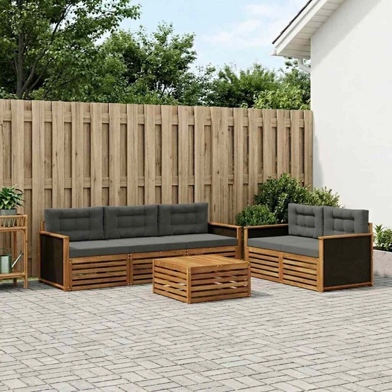 vidaXL Udendørs Sofagruppe 7 pc Naturlig/Antracit Akacietræ