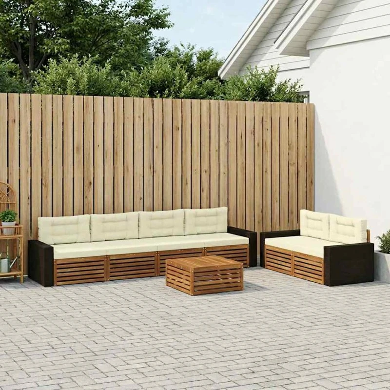 vidaXL Udendørs Sofagruppe 7 pcs Naturlig/Fløde Akacietræ med Puder
