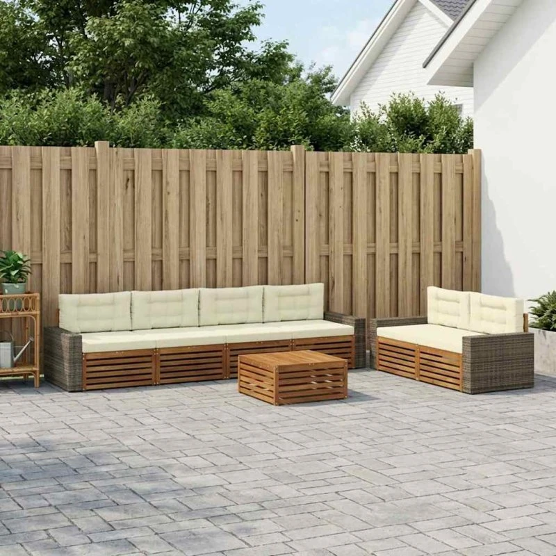 vidaXL Udendørs Sofagruppe 7 pcs Naturlig/Fløde Akacietræ