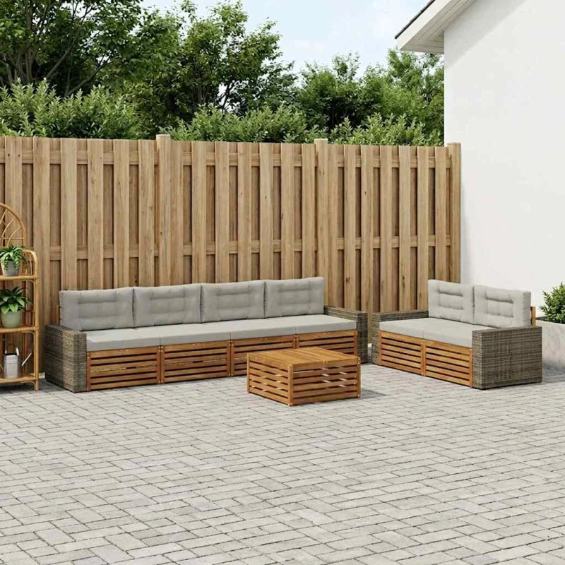 vidaXL Udendørs Sofagruppe 7 pcs Natur/lysegrå Akacietræ