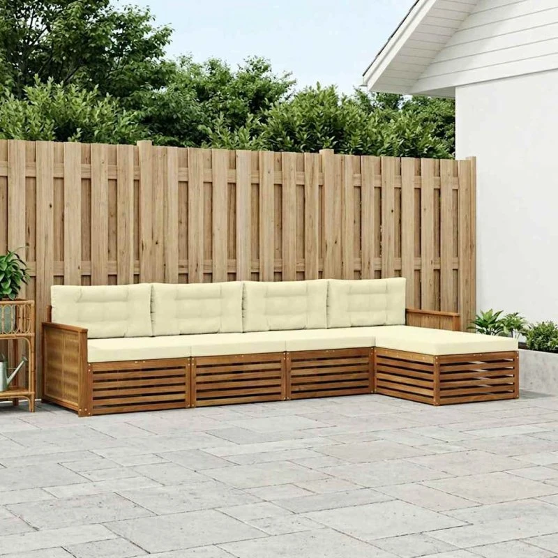 vidaXL Udendørs Sofagruppe 5 pcs Naturlig/Fløde i Massivt Akacietræ