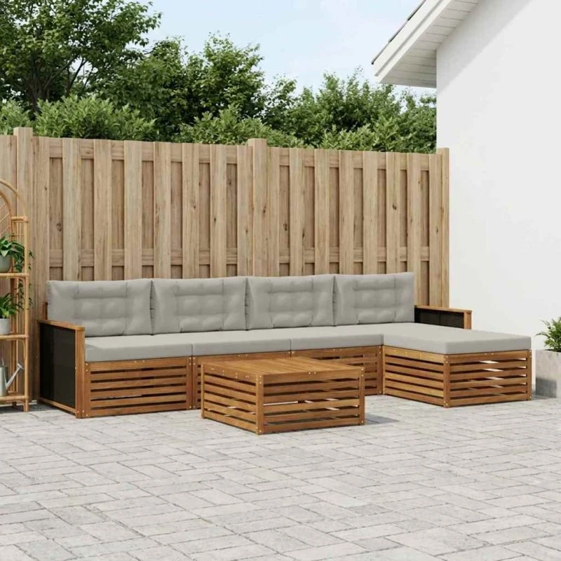 vidaXL Udendørs Sofagruppe 6 pc Natur/Lysegrå Akacietræ