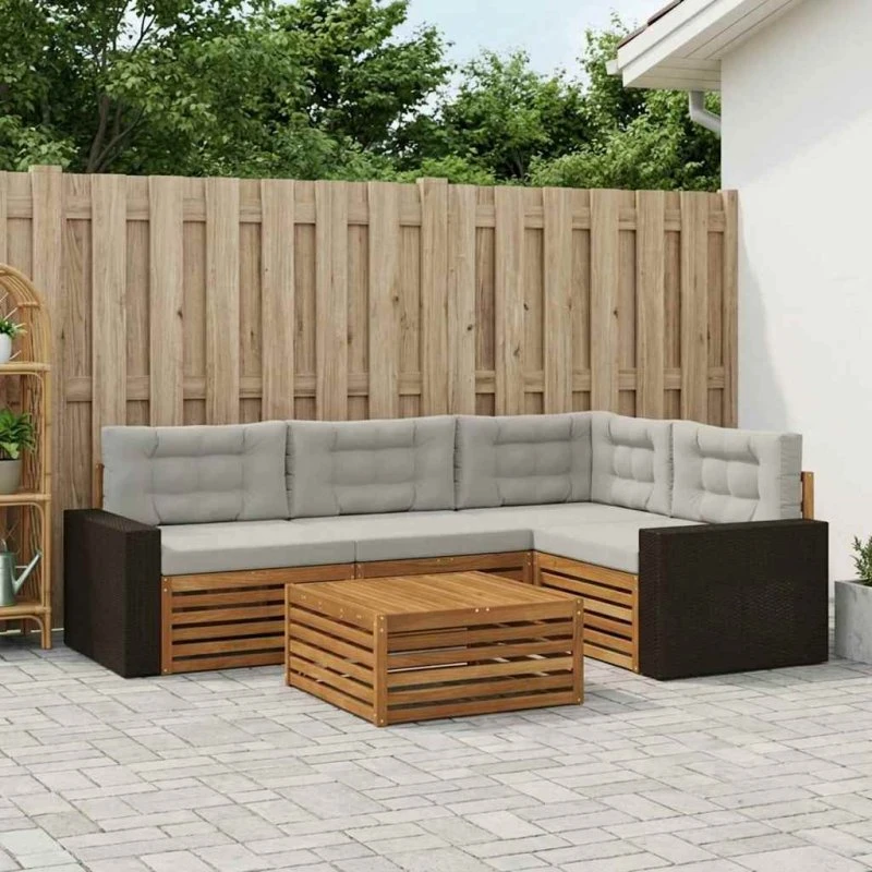 vidaXL Udendørs Sofagruppe 5 pc Natur/Lysegrå