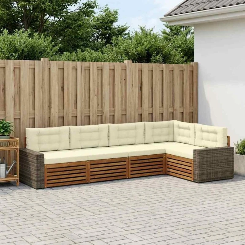 vidaXL Udendørs Sofagruppe 5-pers. Naturlig/Fløde 331 x 172,5 x 73 cm