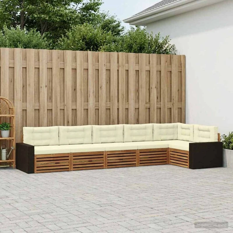 vidaXL Udendørs Sofagruppe 6-pers. Akacietræ Naturlig/Fløde 402 x 172,5 x 73 cm