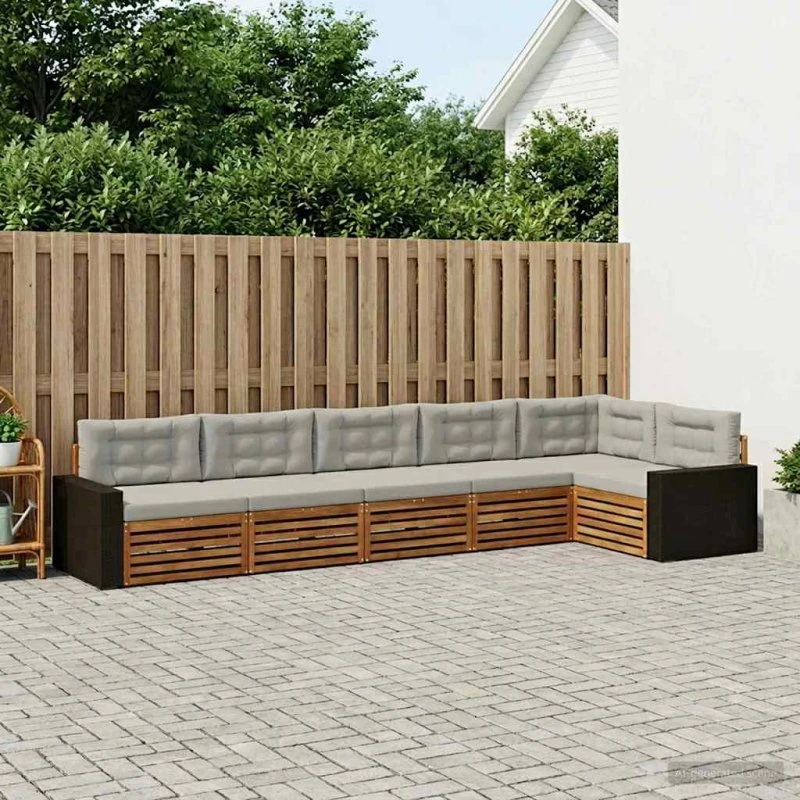vidaXL Udendørs Sofagruppe 6 pc Natur/Lysegrå Akacietræ