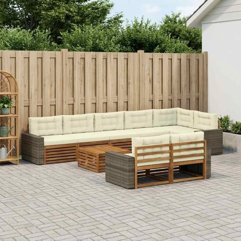 vidaXL Udendørs Sofagruppe 9 pcs i Massivt Akacietræ med Puder