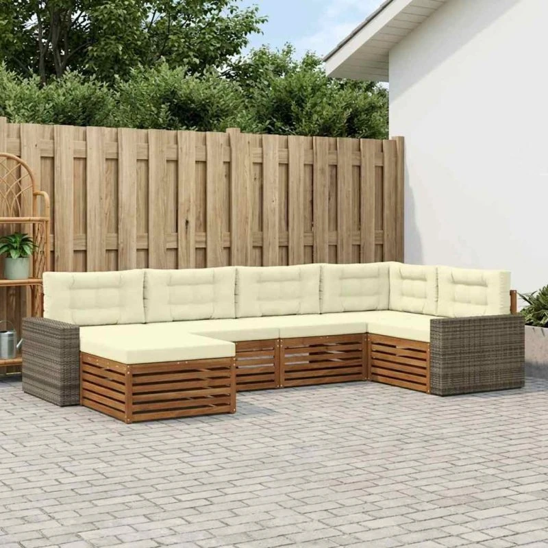vidaXL Udendørs Sofagruppe 6 pcs Naturlig/Fløde i Massivt Akacietræ