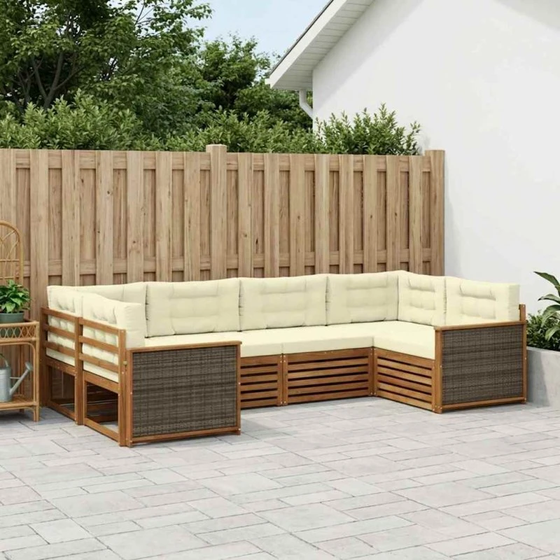 vidaXL Udendørs Sofagruppe 6 pc Naturlig/Fløde i Akacietræ