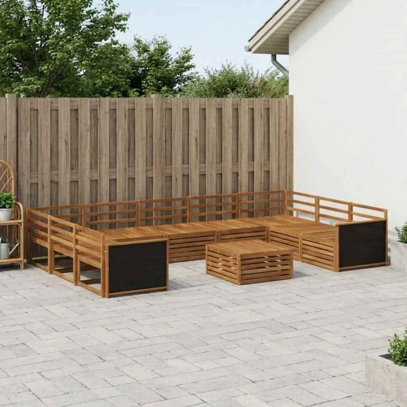 vidaXL Udendørs Sofagruppe 10 pcs Naturfarvet Massivt Akacietræ