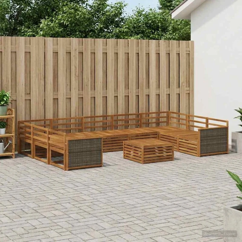 vidaXL Udendørs Sofagruppe 10 pcs Naturfarvet Massivt Akacietræ