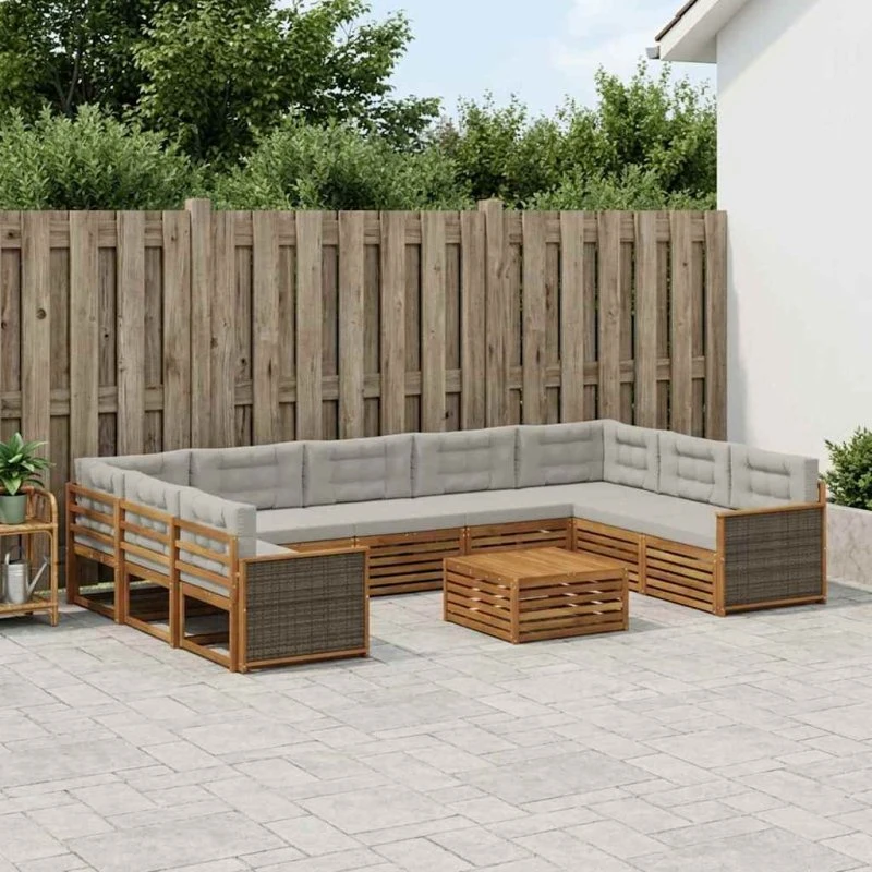 vidaXL Udendørs Sofagruppe 10 pcs Natur/lysegrå Akacietræ