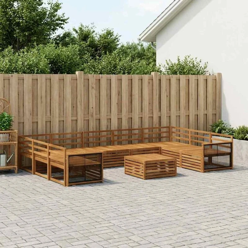 vidaXL Udendørs Sofagruppe 10 pcs Naturfarvet Akacietræ