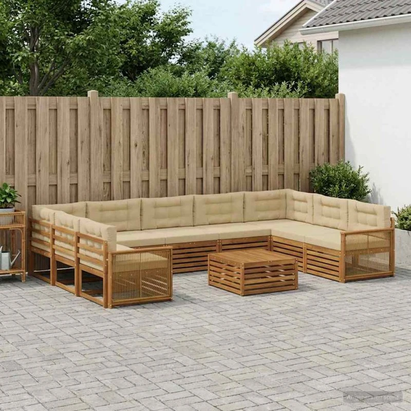 vidaXL 10-del udendørs sofagruppe i massivt akacietræ, naturlig/beige