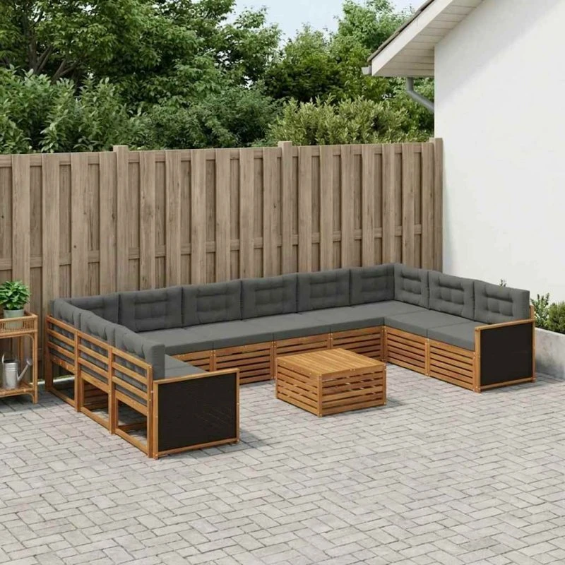 vidaXL Sofasæt 11 pcs i Massivt Akacietræ med Puder