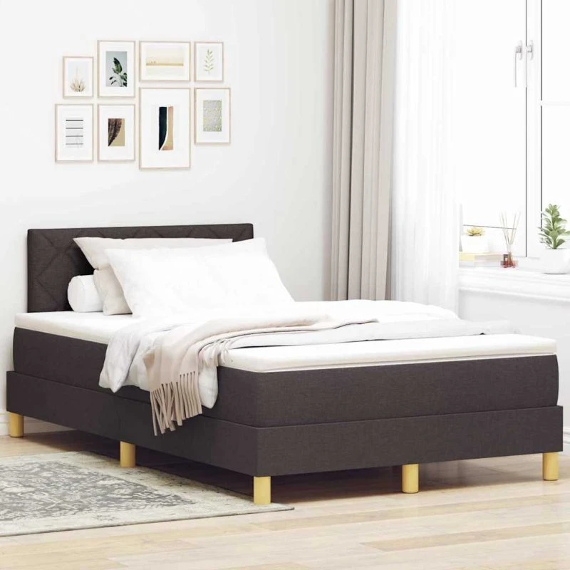 vidaXL LED Box Spring Bed med Hovedgærde, Mørk Brun, 120 x 200 cm