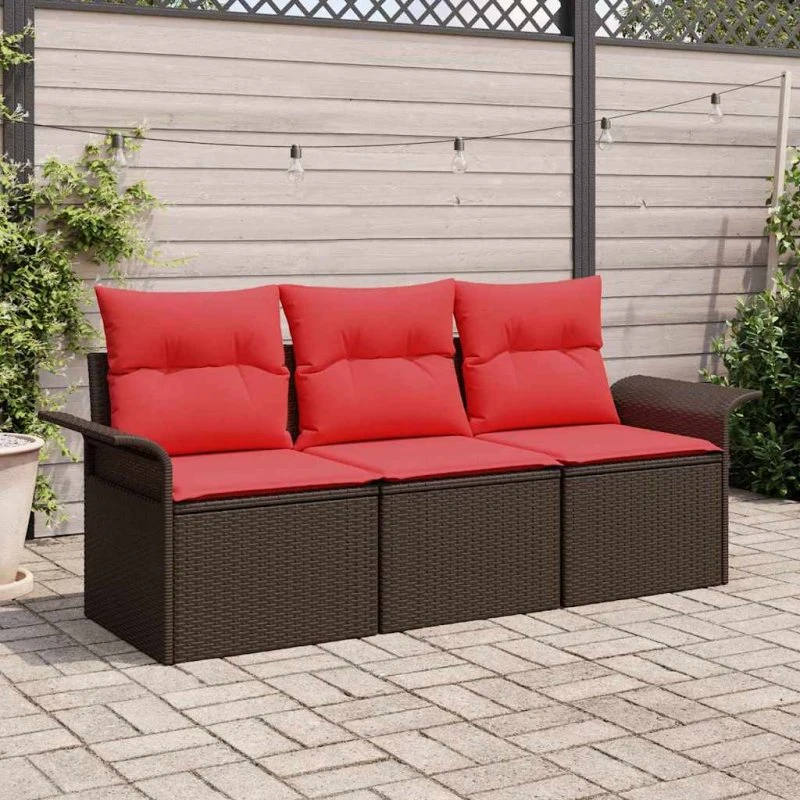 vidaXL Havesofa Sæt 3-pers. Brun Poly Rattan med Opbevaring