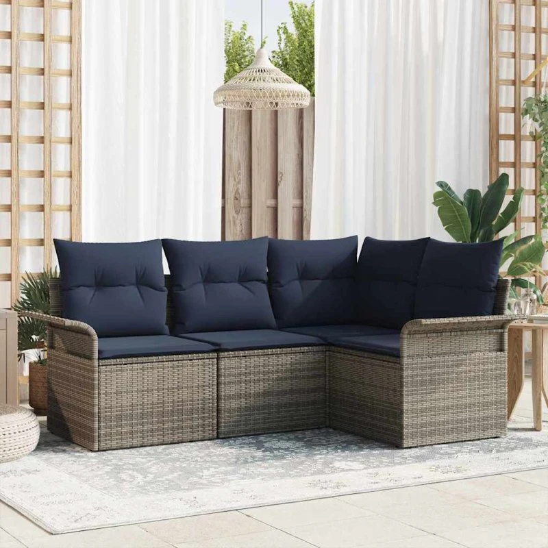 vidaXL Havesofa Sæt 4 pc Grå Polyrattan med Opbevaring