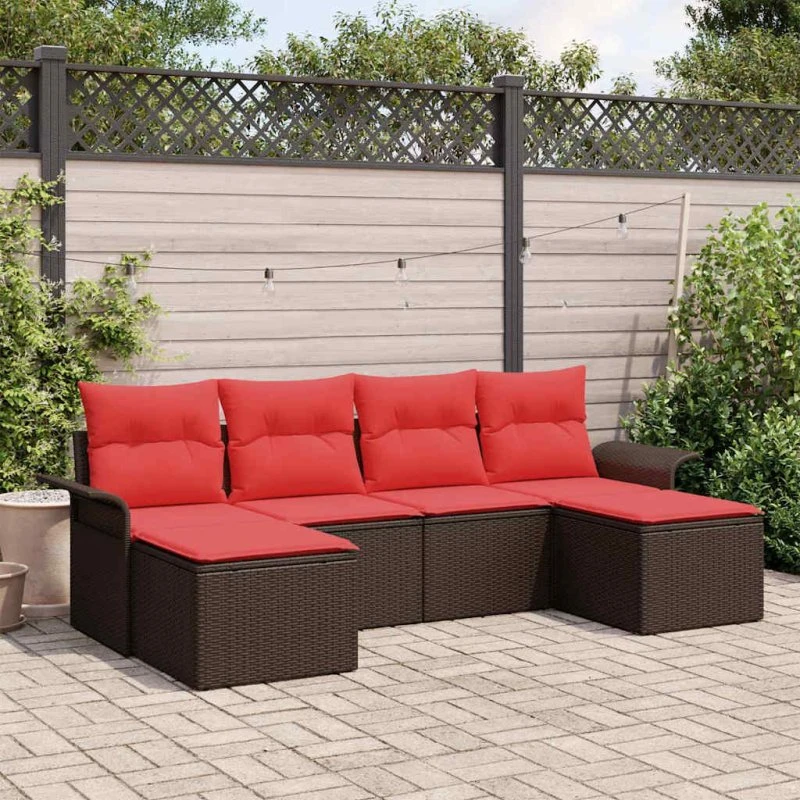 vidaXL Havesofa Sæt 6-del, Brun Poly Rattan med Opbevaring