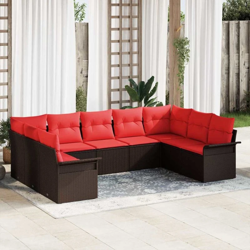 vidaXL Havesofa Sæt 9 pc Beige Polyrrattan med Opbevaring