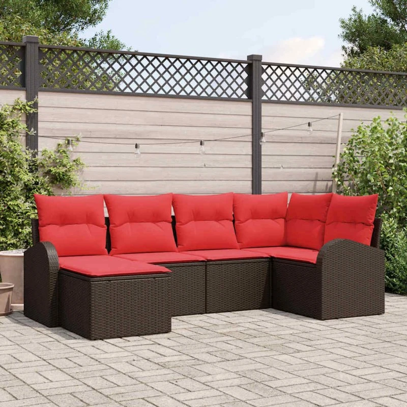 vidaXL Modulært Havesofa-sæt 6-del med Opbevaring, Brun/Rød Polyrattan