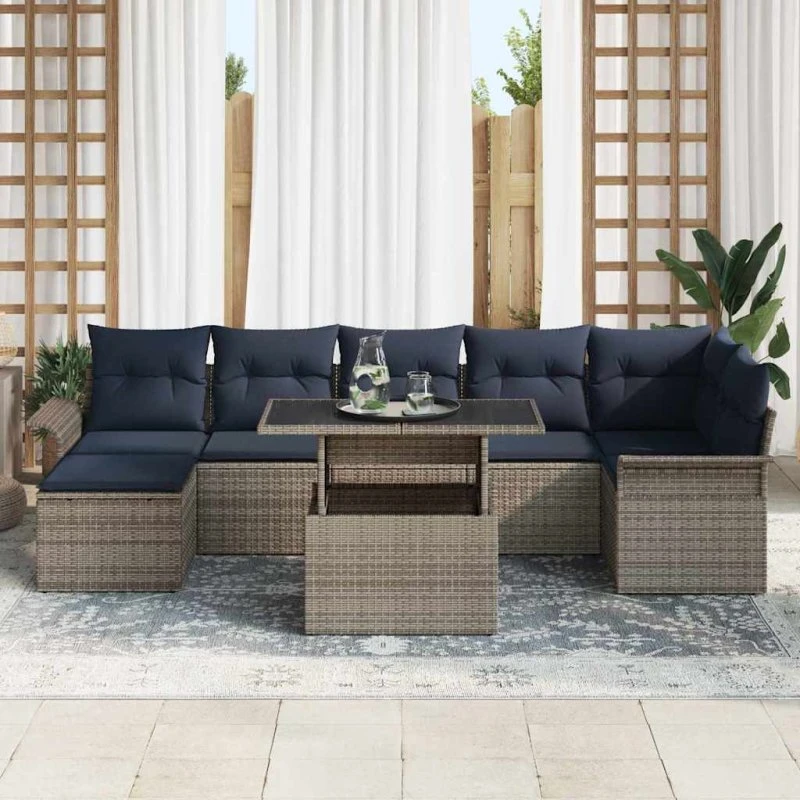 vidaXL Havesofa Sæt 8 dele Grå Poly Rattan med Opbevaring