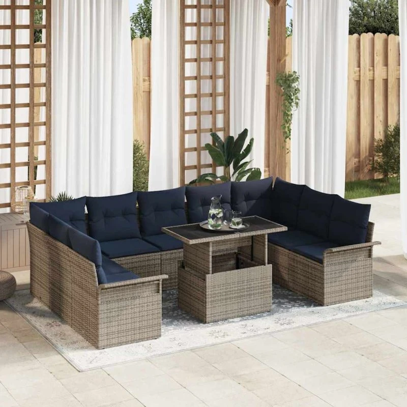 vidaXL Modulær Havesofa 10-del, Grå Poly Rattan