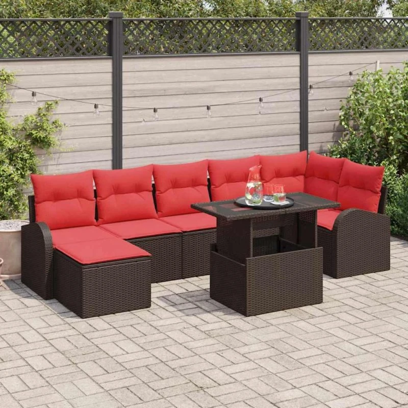 Havesofa sæt i brun polyrattan – modulært med opbevaring, 8 dele