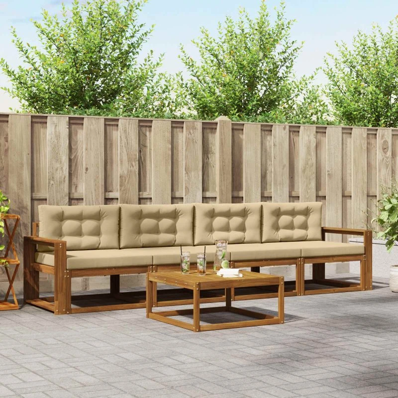 vidaXL Udendørs Sofagruppe 5-pces Naturlig Akacietræ med Beige Hynder