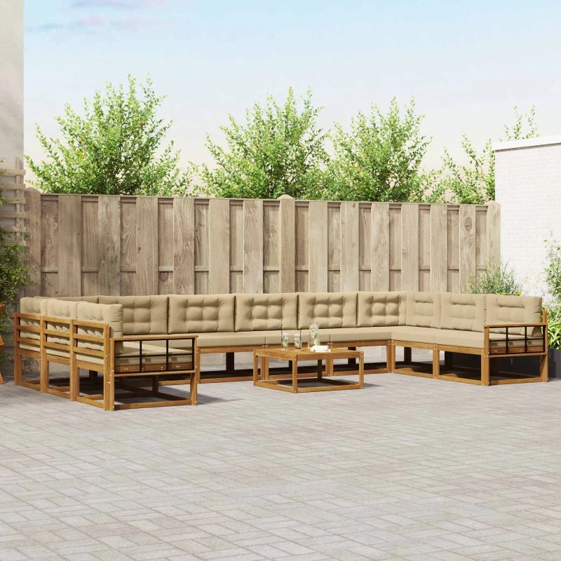 vidaXL Udendørs Sofagruppe 11 pcs Akacietræ Naturlig/Beige