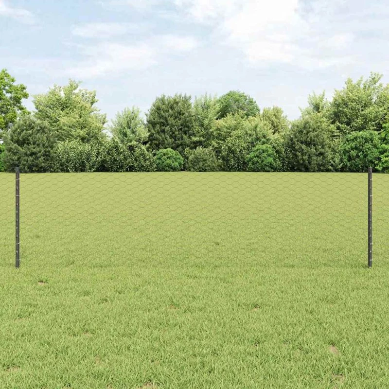 vidaXL Sekskantet hegn 100 x 0,6 m PVC-belagt stål grå