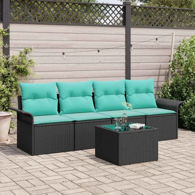 vidaXL Sofa Sæt 5 pcs Sort PolyRattan