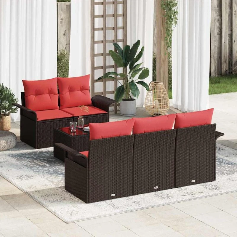 vidaXL Havesofa Sæt 6 dele Brun polyrattan med puder