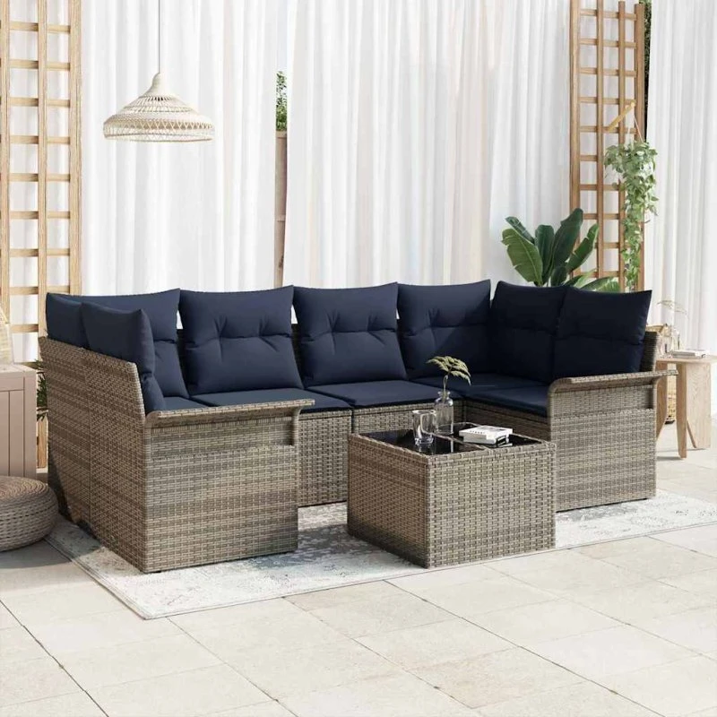 vidaXL Havesofa-sæt 7 dele Grå polyrattan