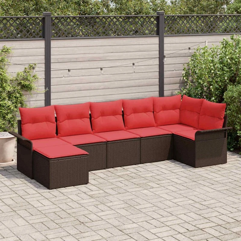 vidaXL Havesofa Sæt Brun Poly Rattan 7-Plads Modulært