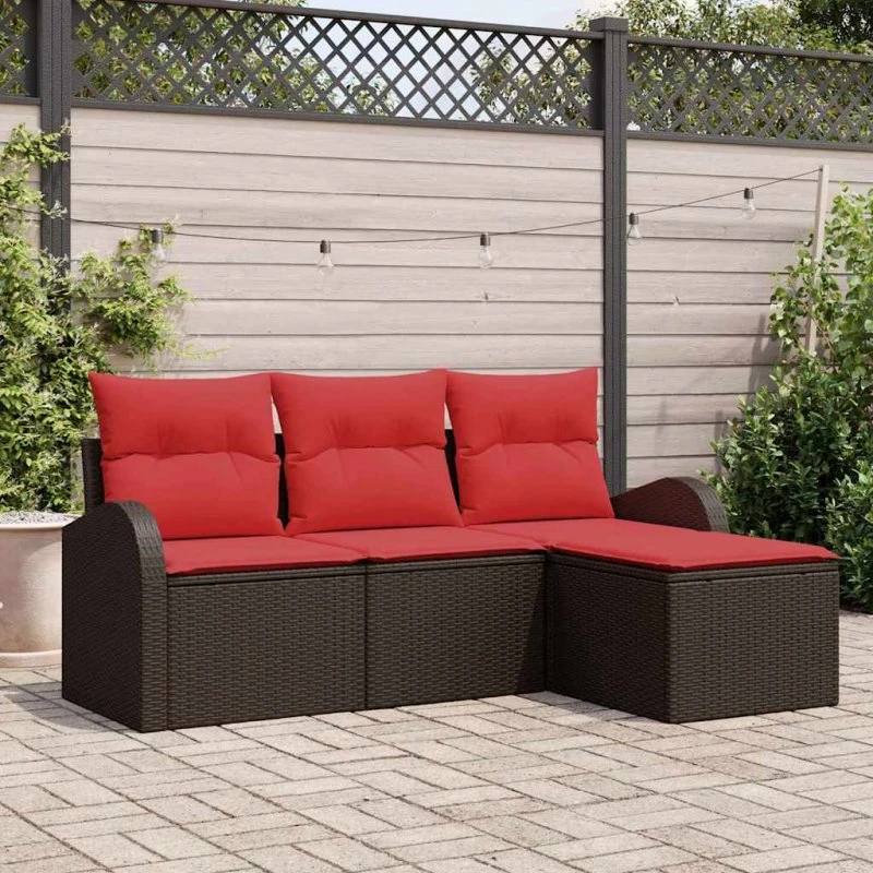 vidaXL Havesofa Sæt Brun Polyrattan, Modulært med Puder