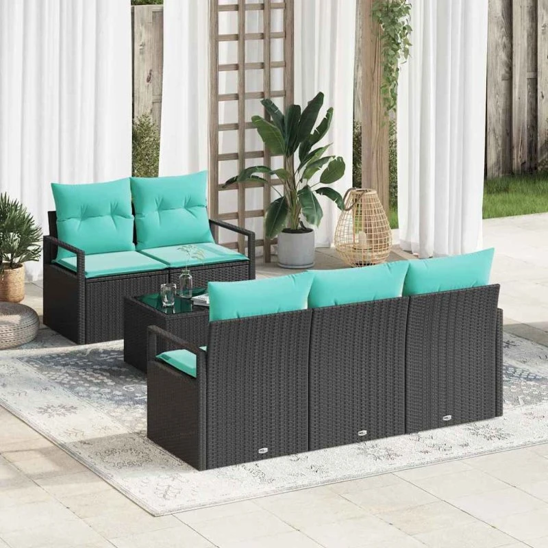 vidaXL Sofa Sæt 6 pcs Sort og Turkis PolyRattan