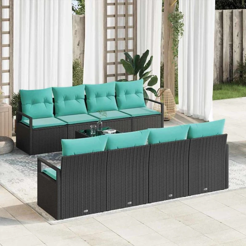 vidaXL Sofa Sæt 7 del, Sort/Lys Blå PolyRattan