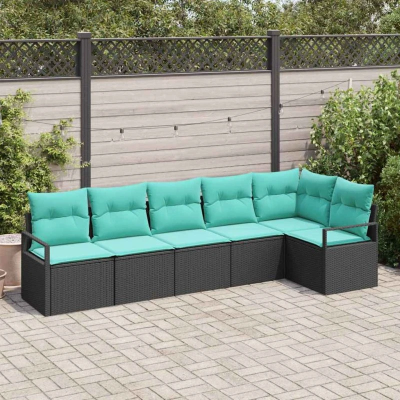 vidaXL Modulært Havesofa-sæt 6 pladser, Sort PolyRattan