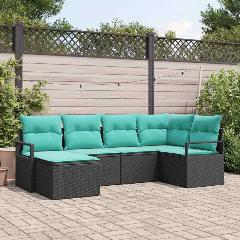 vidaXL Modulært Sofa Sæt 6 pcs Sort PolyRattan