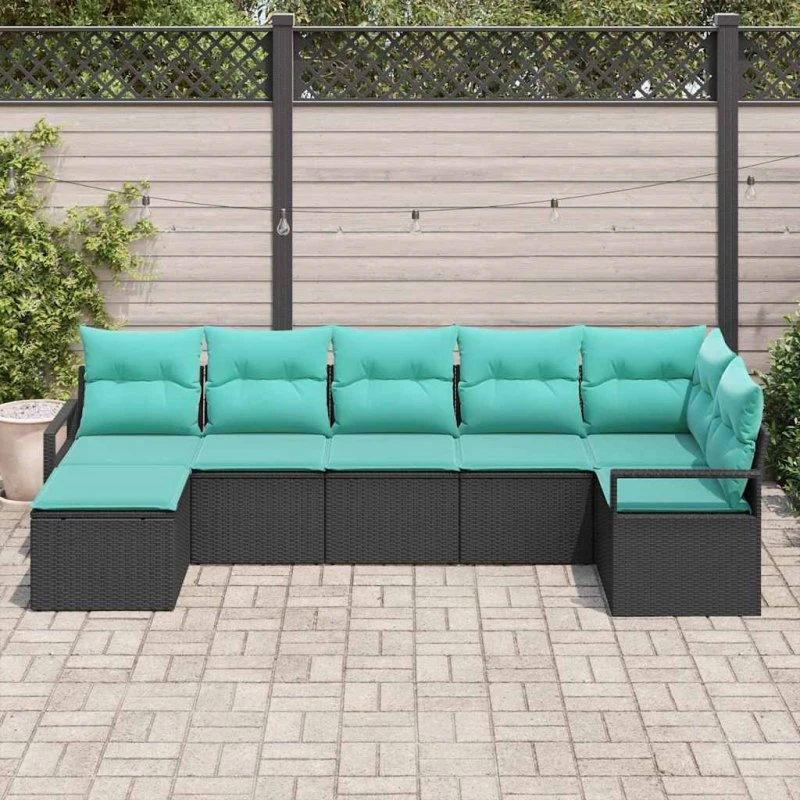 vidaXL Sofa Sæt 7 dele Sort PolyRattan